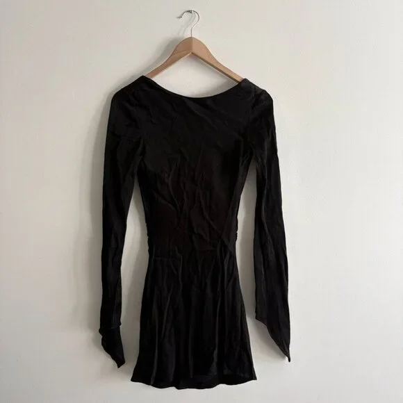 Meshki Davina Satin Black Long Bell Sleeve Mini Dress Black Size XS - Picture 7 of 10